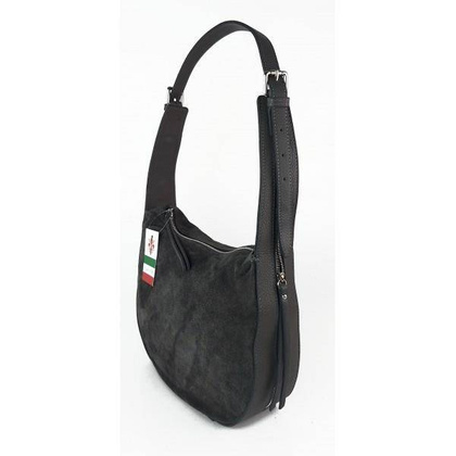 Włoska skórzana torebka worek na ramię Vera Pelle ,,format A4, Szara LBB53G