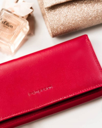 Duzy skorzany portfel damski na zatrzask