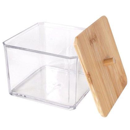 Pojemnik na płatki kosmetyczne waciki z bambusową pokrywką