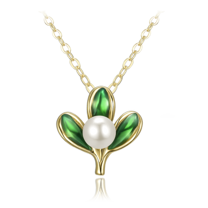 MINET Pozłacany srebrny naszyjnik jemioła z perłami