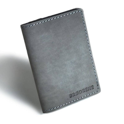 Szary cienki portfel ze skóry naturalnej z bilonem slim wallet BRØDRENE SW04 - min. zamówienie 20 / 50 / 100 szt.