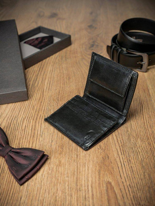 Pionowy portfel męski z gładkiej skóry naturalnej, ochrona rfid stop