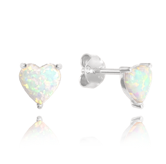 MINET Srebrne kolczyki SERCA z białym opalem
