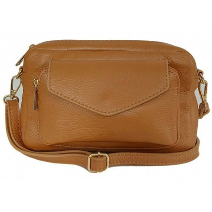 Urocza Włoska skórzana listonoszka Vera Pelle , pojemna złote okucia Camel MCZ45C