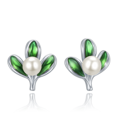 MINET Srebrne kolczyki jemioła z perłami