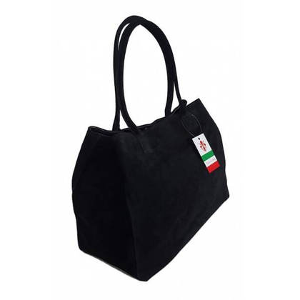 Duża włoska torba XL- A4 , worek na ramię , zamsz naturalny Vera Pelle ,Czarna WGXL5N