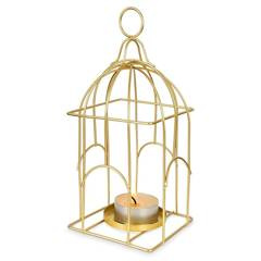 Lampion świecznik na świeczkę tealight metalowy złoty klatka dla ptaków
