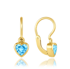 MINET Dziecięcy kolczyki z zapięciem z przodu serca z niebieskimi cyrkoniami Au 585/1000 1,25g