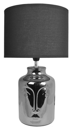 Lampa ceramiczna srebrna twarz z czarnym abażurem