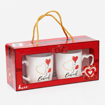 Zestaw 2szt KUBKÓW WALENTYNKOWYCH - LOVE YOU w pudełku z łyżeczkami 300 ml KB24