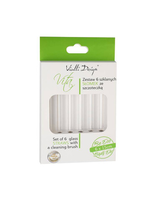Słomki szklane transparent 15cm zestaw 6 sztuk ze szczoteczką 26582