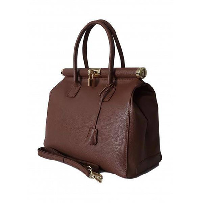Duży kufer- torba kłódka A4 Włoska Vera Pelle , Brązowy AL35M