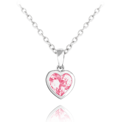 MINET Naszyjnik srebrny SERCE z różowąi cyrkonią