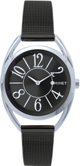 MINET Czarno-srebrny damski zegarek ICON BLACK z czarnym stalowym paskiem