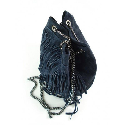 ZAMSZOWA LISTONOSZKA WOREK FRĘDZLE WŁOSKA SKÓRZANA GRANATOWA TOREBKA WL45BS