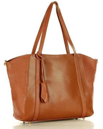 Shopper bag skórzana torebka na ramię trapez - MARCO MAZZINI brąz camel - min. zamówienie 20 / 50 / 100 szt.