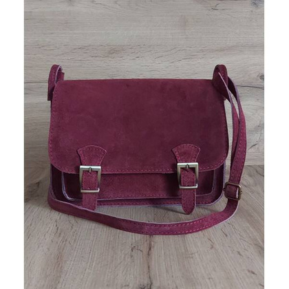 Zamszowa listonoszka ,chlebak  Vera Pelle ,pojemna przewieszka A5 Bordowa VPZ435R
