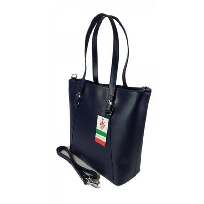 Klasyczna Włoska torebka skórzana na ramię mieści A4 ,Vera Pelle , Granatowa MVN14BS