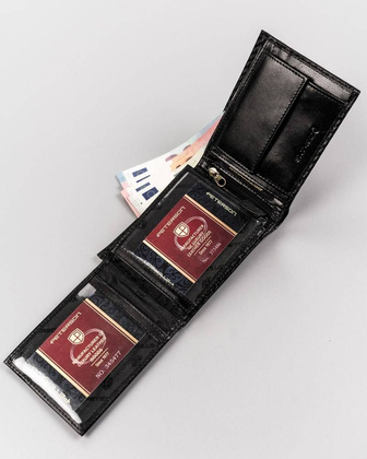 Poziomy, skórzany portfel męski carbon