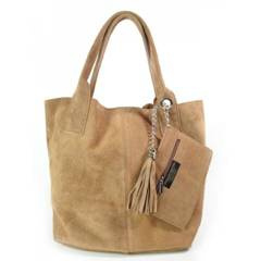 ZAMSZ NATURALNY WŁOSKA TORBA XL A4  SHOPPER BAG  SKÓRZANA  CAMEL W567C