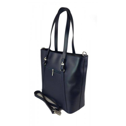 Klasyczna Włoska torebka skórzana na ramię mieści A4 ,Vera Pelle , Granatowa MVN14BS