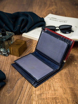 Pionowy portfel męski dwukolorowy, skóra naturalna hq