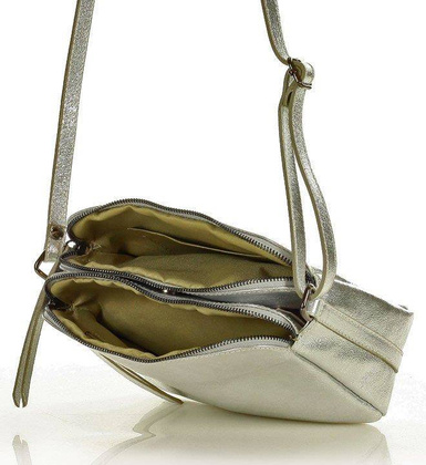 MARCO MAZZINI Torebka skórzana crossbody listonoszka dwie komory srebrny - min. zamówienie 20 / 50 / 100 szt.