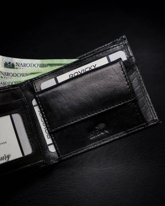 Portfel męski z naturalnej skóry licowej, etui z okienkiem na zdjęcie