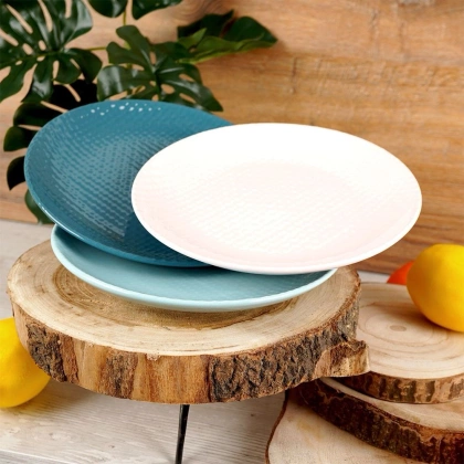 Talerz deserowy płaski płytki ceramiczny pastelowy zielony RELIEF 21 cm