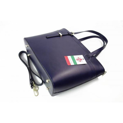 Włoska skórzana torebka na ramię Vera Pelle ,złote okucia,format A4, Granatowa GL55BS