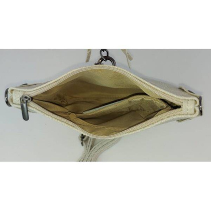 Skórzana włoska listonoszka ,wężowa skórka,frędzelki Beżowa LP149T