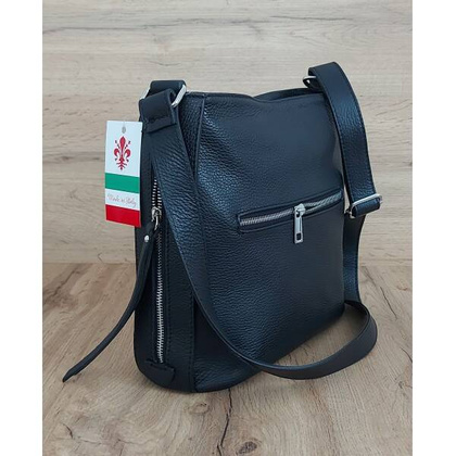 Piękna skórzana Włoska raportówka A5 listonoszka dużo schowków Czarna LB765N