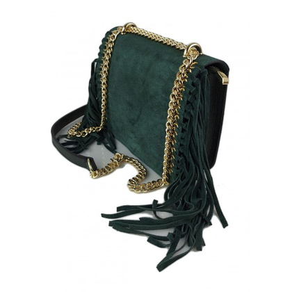 Piękna duża listonoszka A5 frędzle ,złoto ,dzety ,łańcuch skóra zamsz z dollaro zieleń VPZ88V