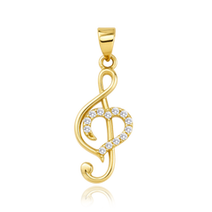 MINET Złoty wisiorek klucz wiolinowy z sercem i białymi cyrkoniami Au 585/1000 0,95g