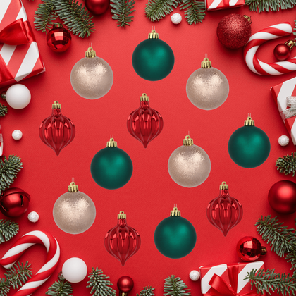 Zestaw 12 bombek choinkowych 6cm – zielone, złote, czerwone, w tubie