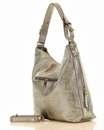 MARCO MAZZINI Elegancka torebka na ramię skóra savuage srebrna - min. zamówienie 20 / 50 / 100 szt.