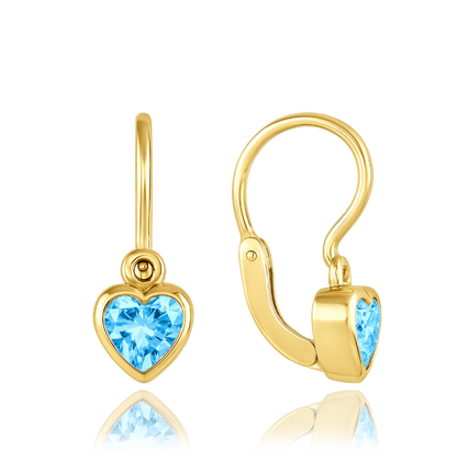 MINET Dziecięcy kolczyki z zapięciem z przodu serca z niebieskimi cyrkoniami Au 585/1000 1,25g