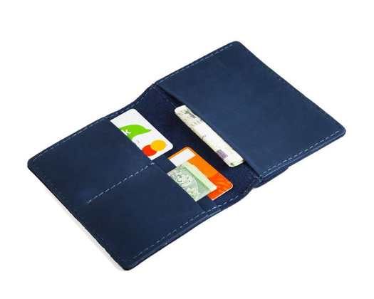 Granatowy cienki portfel ze skóry naturalnej z bilonem slim wallet BRØDRENE SW04 - min. zamówienie 20 / 50 / 100 szt.