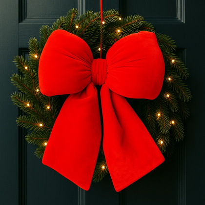 Czerwona kokarda, aksamitna, ozdoba świąteczna 29x33cm WOZ43