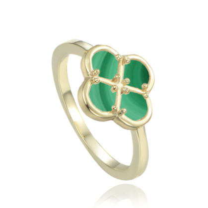 MINET Pozłacany pierścien srebrny koniczyna z zielonym malachitem wielkość 20