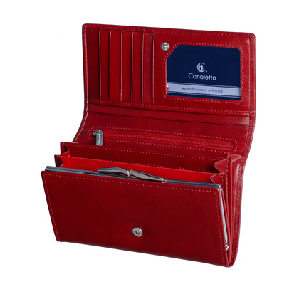 Duży czerwony portfel damski Canaletto ze skóry garbowanej roślinnie PD1602s165 GR RFID