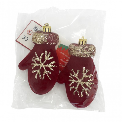 Ozdoba świąteczna bordowe rękawiczki welurowe 2szt WOZ60