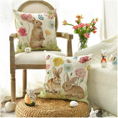 Lniana poszewka na poduszkę 45 x 45 cm motyw wiosenny Króliczek POD221