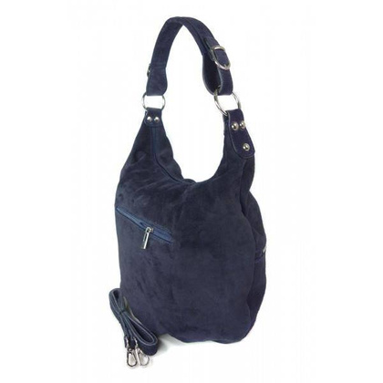 Klasyczny worek na ramię ,zamki suwaki XL A4 Shopper bag zamsz naturalny granatowy W345BS