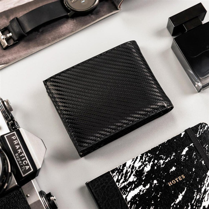 Poziomy, skórzany portfel męski carbon