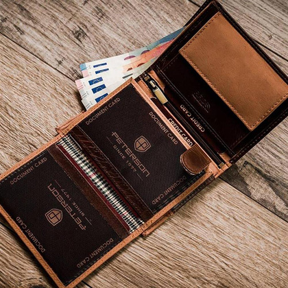 Duży, dwukolorowy portfel męski ze skóry naturalnej
