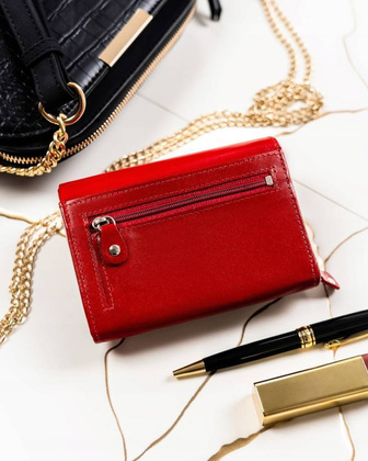 Zestaw prezentowy pojemny portfel damski i brelok ze skory naturalnej