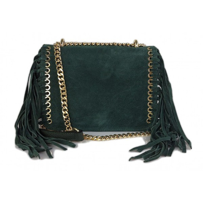 Piękna duża listonoszka A5 frędzle ,złoto ,dzety ,łańcuch skóra zamsz z dollaro zieleń VPZ88V