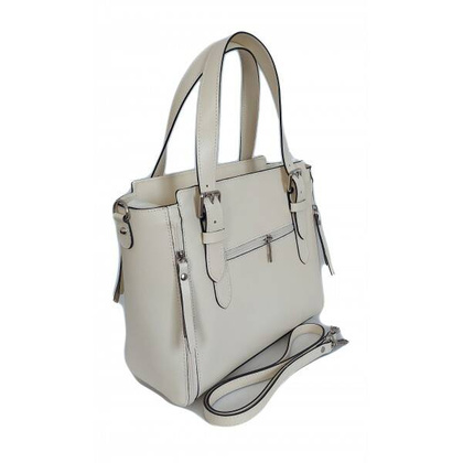 Włoska torebka skórzana na ramię, kuferek mieści A4 ,Vera Pelle Beżowa V884T