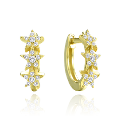 MINET Pozłacane srebrne kolczyki gwiazdy z białymi cyrkoniami